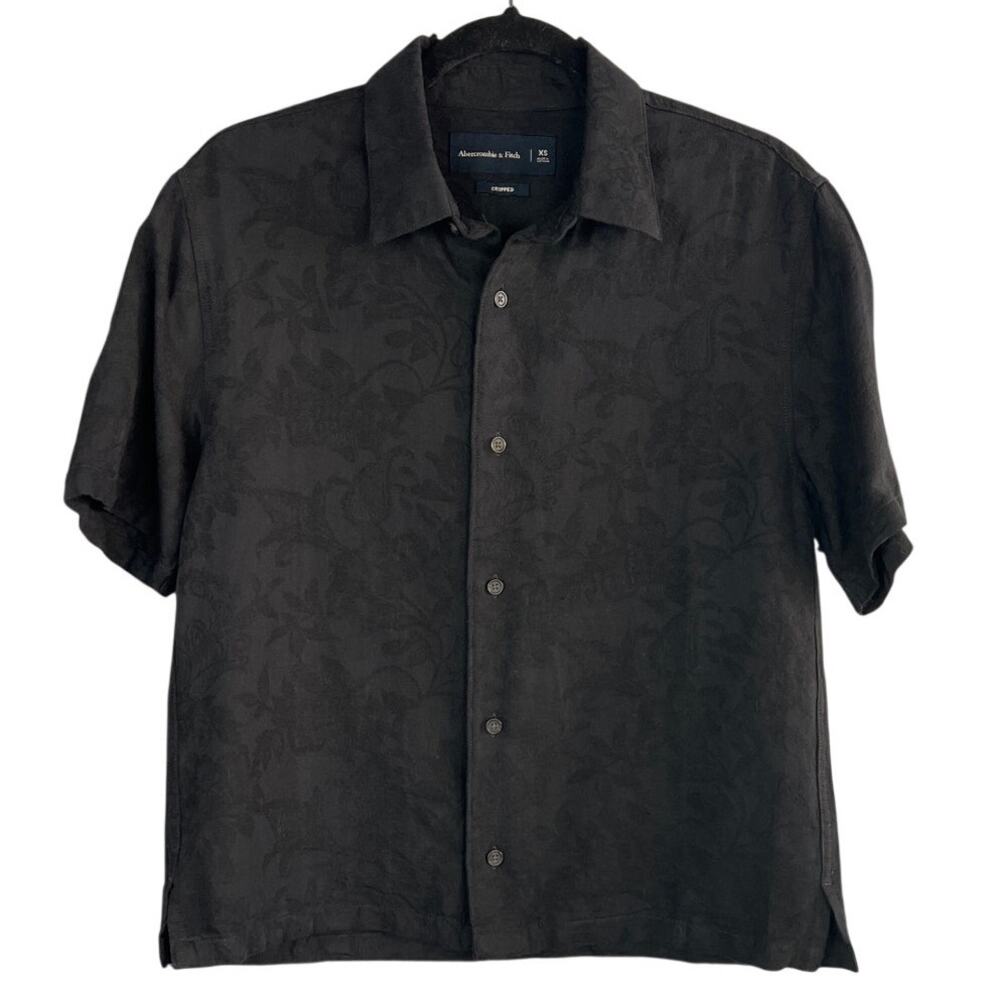 Abercrombie & Fitch Short-Sleeve Cropped Jacquard Button-Up Shirt Size XS